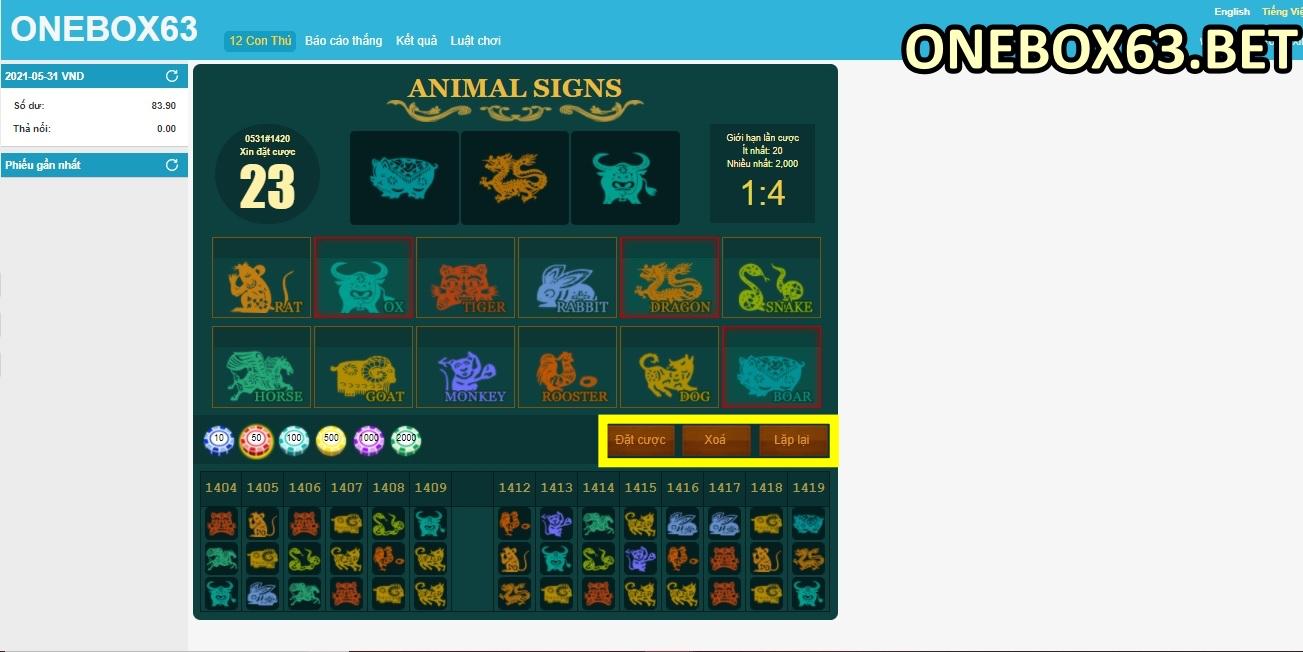 Các biểu tượng trong trò chơi 12 con thú tại nhà cái Onebox63
