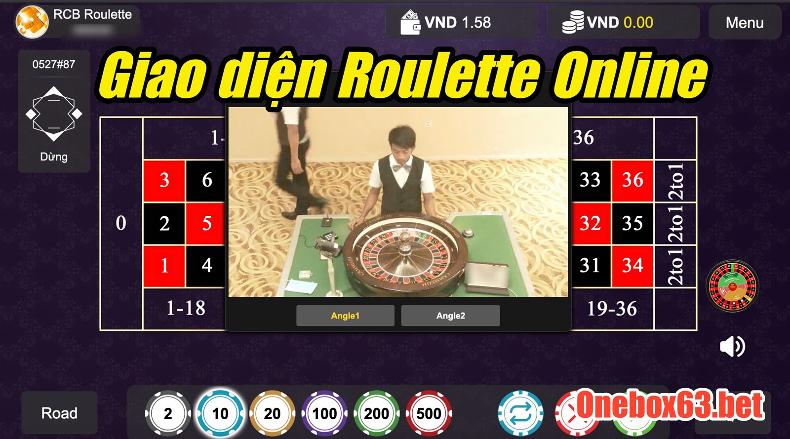  Giao diện chơi Roulette người quay thật tại sòng casino trực tuyến Onebox63