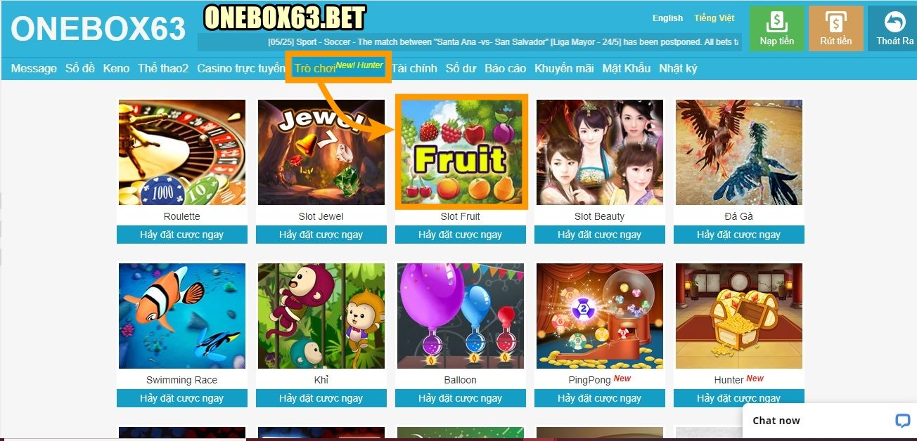 Kéo xuống và tìm trò chơi “Slot Fruit” có hình ảnh đại diện là những quả trái cây nhiều màu sắc